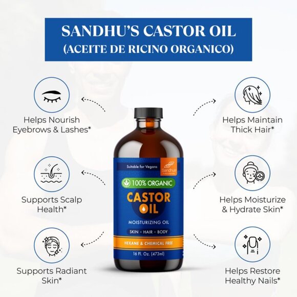 Sandhu's 100% Organic Castor Blend 16 fl. Oz | Premium Glass Bottle Pack - Picture 7 of 7